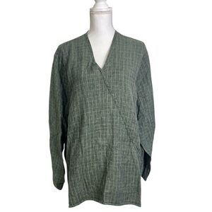 Flax Linen Large Tunic Top Gray/Green Faux Crossover Measurements